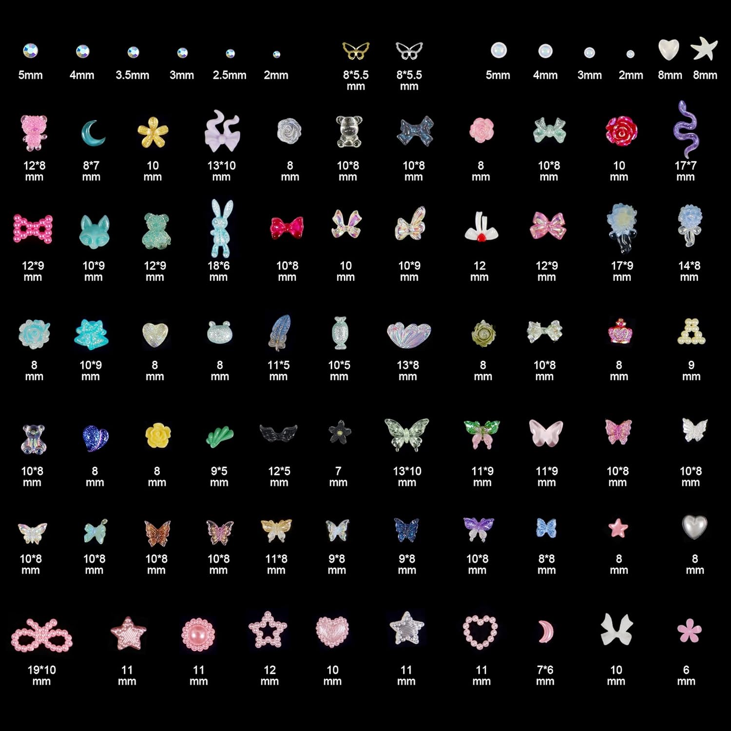 Artdone Nail Art Studs Kit, 2 boxes Multicolor 3D Charms Flower Butterfly Snake Rabbit Diamond Cute Nail Jewels for DIY Decoration with Pickup Tools-Velvo Beauty