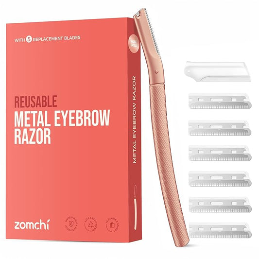 ZOMCHI Eyebrow Razor, Face Razors for Women&Men, Eyebrow Trimmer Shaper with Precision Cover,Facial Shaver with 6 Blades (Rose Gold)-Velvo Beauty