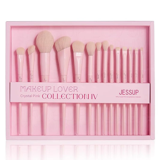 Jessup Pink Makeup Brushes Set 14Pcs Make up Brushes Premium Vegan Foundation Concealer Blush Eyeshadow Eyeliner Powder Highlighter Blending Face Brush Set with Gift Box, T495-G-Velvo Beauty