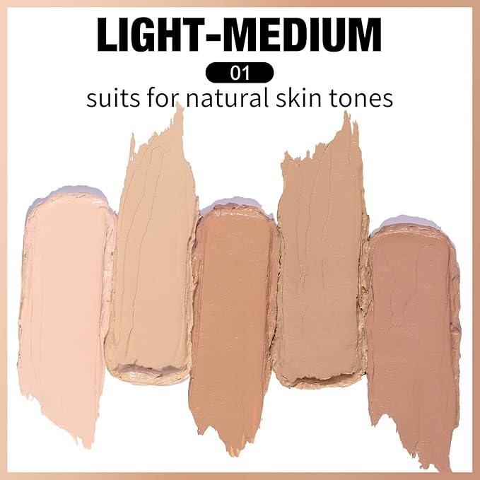 FOCALLURE #GoldenAge 5 in 1 Multi Uses Concealer Palette, 5 Colors Correcting Conceal Palette, Camouflage Contour Palettes for Dark Circles, Face Contouring Highlighter Pallet, 01 LIGHT-MEDIUM-Velvo Beauty
