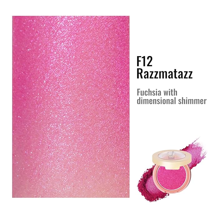 Oulac Luminisers Powdery Blusher for Cheeks Face Glow,Brighten Skin As Highlighter Makeup, Shimmer Blusher,Buildable and Vegan Cosmetics,4.8g F12 Razzmatazz-Velvo Beauty