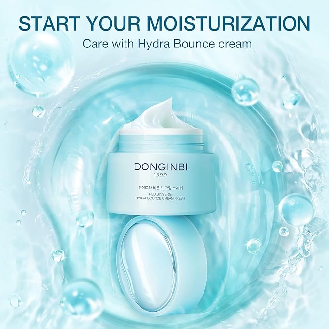 Donginbi Korean Face Moisturizer Red Ginseng Hydra Bounce Cream Fresh, Korean Red Ginseng Skin Moisturizing Face Cream for Dry and Oil Skin Moisturizing Cream- 0.84Oz-Velvo Beauty