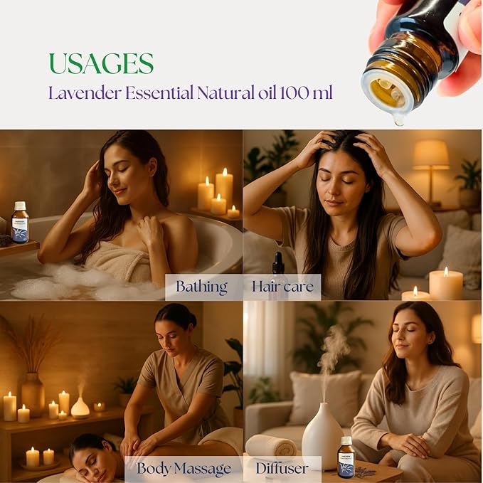 Roots & Above Pure Natural Lavender Essential Oil 3.38 oz/100ml for Diffuser, Skin, Hair, Self-Care, Soap & Candle Making Scent Fragrance-Velvo Beauty