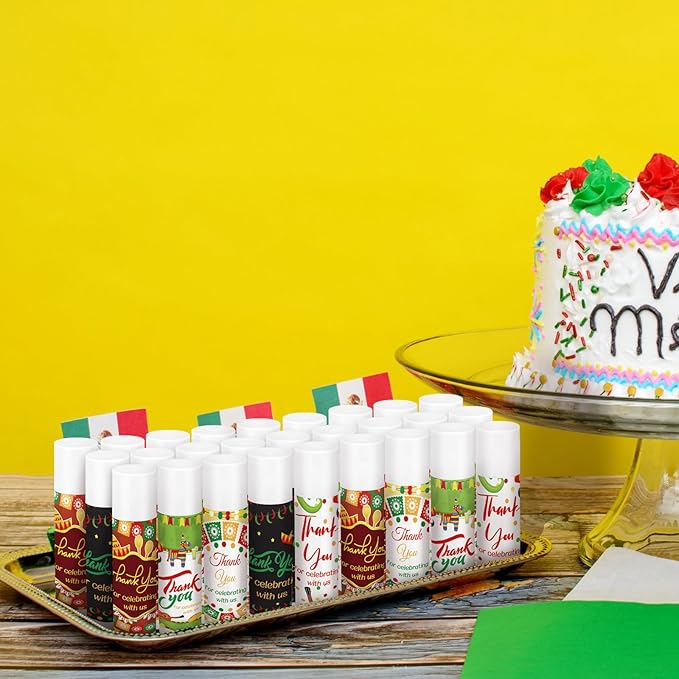 Dunzy 50 Pcs Thank You Gift Lip Balm Bulk Baby Shower Party Favors Bridal Shower Favor Lip Care with Assorted Fruit Flavors Thank You Lipstick for Guest Basket Gift Stuffer (Mexico Party)-Velvo Beauty