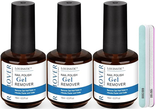 LOUINSTIC Gel Remover Kit – 3 Pcs (45ml) – Quick, Gentle Nail Care Solution for Home or Pro Use with Nail File-Velvo Beauty