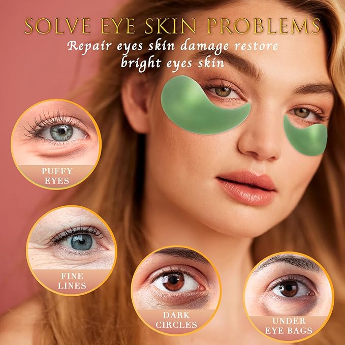 Green Seaweed Eye Mask– 60 Pcs - Gold Under Eye Mask Retinol & Collagen - Puffy Eyes and Dark Circles Treatments – Look Younger and Reduce Wrinkles and Fine Lines Undereye, Improve and Firm eye-Velvo Beauty