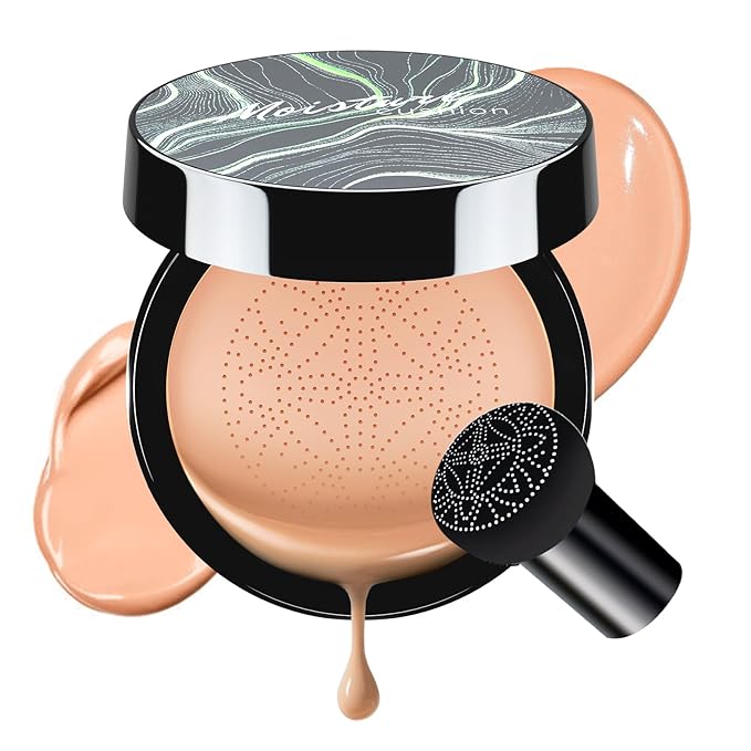 Air Cushion CC Cream Foundation - Mushroom Head BB Creams, Long Lasting Concealing Brightening, Moisturizer Face Cream,Facial Skin Care Makeup For All Skin Types (Nude)-Velvo Beauty