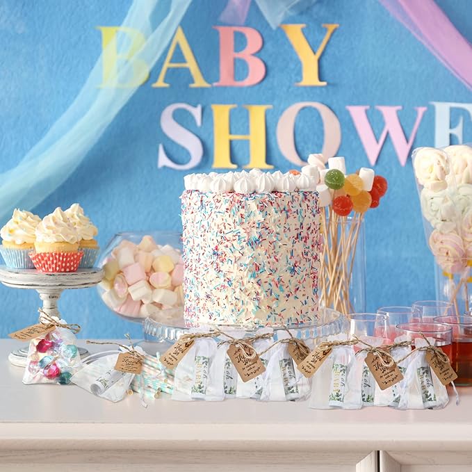 Demissle 50 Pcs Baby Shower Lip Balm Gift Set with 100 Pcs Organza Bags Baby Shower Party Favor for Guest Thank You Tag Rope Baby Shower Party Decoration Gender Reveal Souvenirs (Leaves)-Velvo Beauty