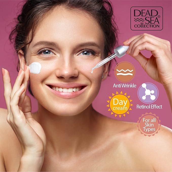 Dead Sea Collection Facial Kit Retinol - Day Cream (1.69fl.oz/50ml jar) & Facial Serum (1.69fl.oz/50ml bottle) - Pure Dead Sea Minerals - Anti-Wrinkle Hydration Smooth and Moisturized Skin-Velvo Beauty
