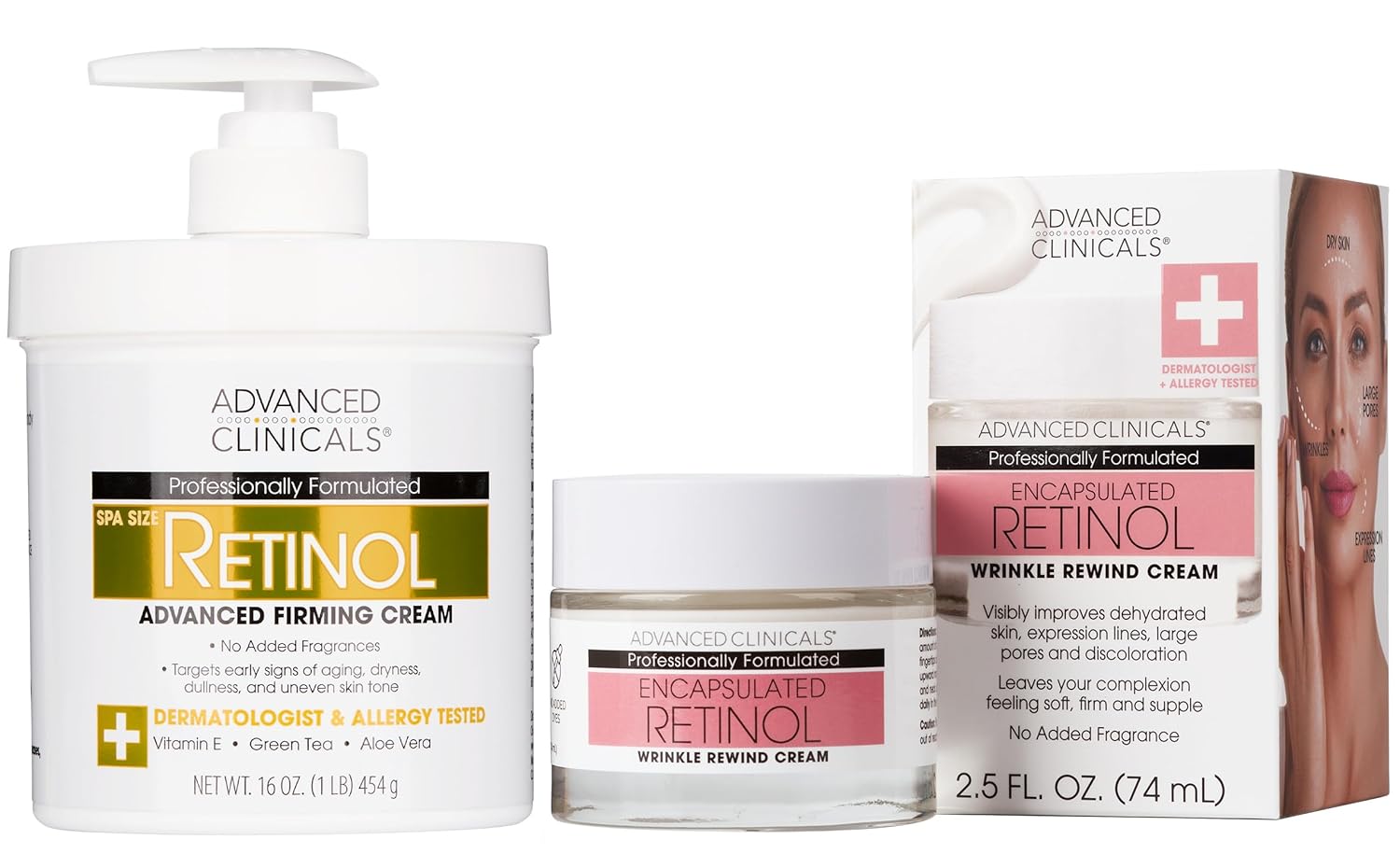 Advanced Clinicals Retinol Body Cream + Encapsulated Retinol Face Moisturizer 2pc Skincare Set For Women & Men To Reduce Appearance Of Wrinkles + Fine Lines & The Look Of Crepey Skin, 2pc Set-Velvo Beauty