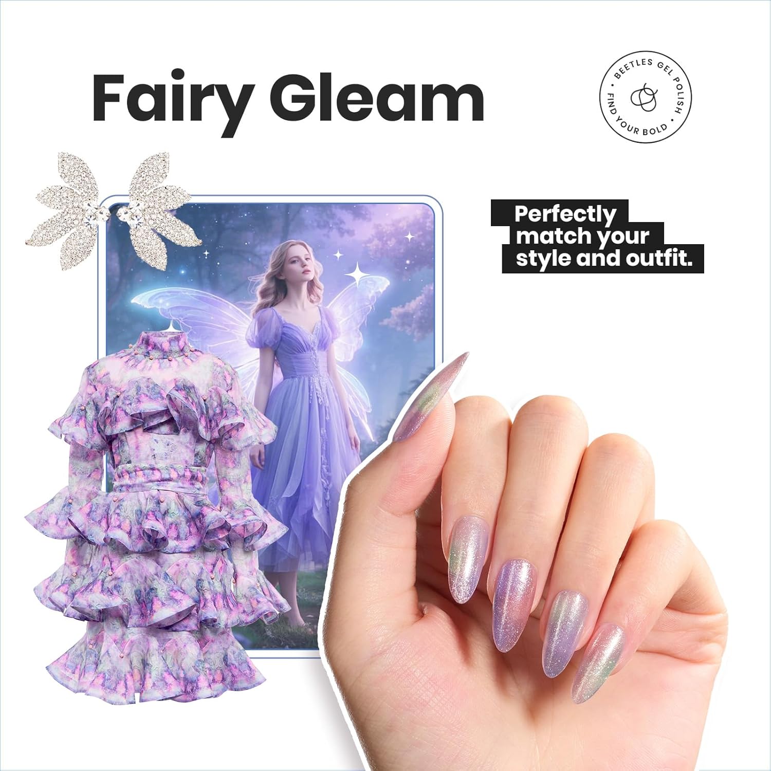 Beetles Glitter Nail Polish Set 6 Colors Glitter Fairy Gleam Quick Dry Nail Polish Shimmer Pink White Green Blue Purple Nail Lacquer Kit Fingernail Polish Diy Nail Art Gift For Women Girls-Velvo Beauty