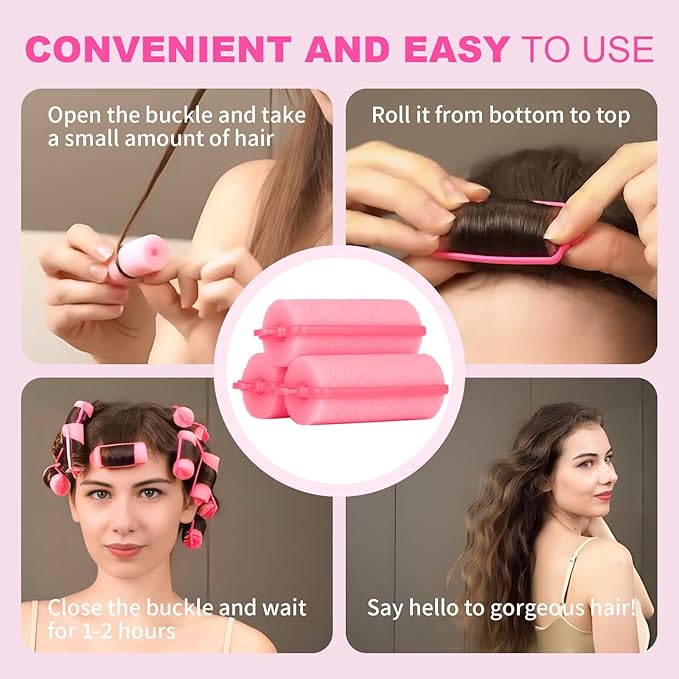 60 Pieces Foam Sponge Hair Rollers - Hair Styling Curlers for Hair Curls (2.8x0.79inch, Pink)-Velvo Beauty