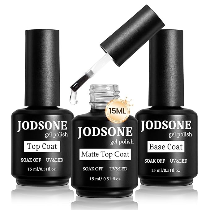 JODSONE 3 Bottles of Top Coat Matte Top Coat Base Coat Set Soak off Salon Use Home DIY Nail Gel-Velvo Beauty