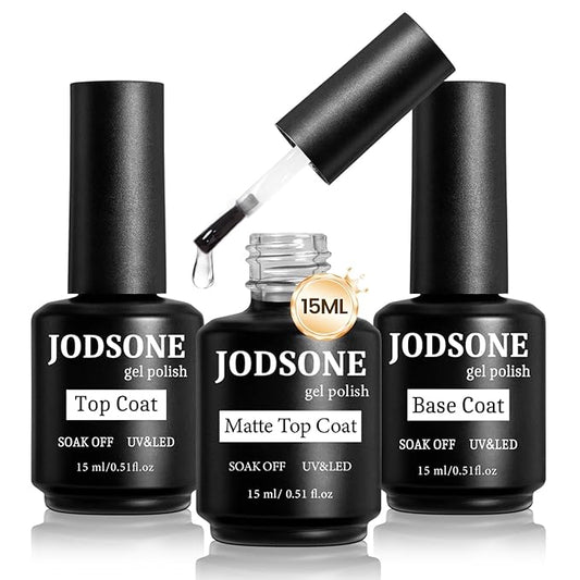 JODSONE 3 Bottles of Top Coat Matte Top Coat Base Coat Set Soak off Salon Use Home DIY Nail Gel-Velvo Beauty