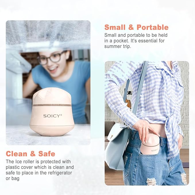 Leeshine Ice Roller Ball for Face and Eyes - Facial Skin Care Tools with a Large Roller and Carry Case Self Care Gift.Men Women (S50-Pink)-Velvo Beauty