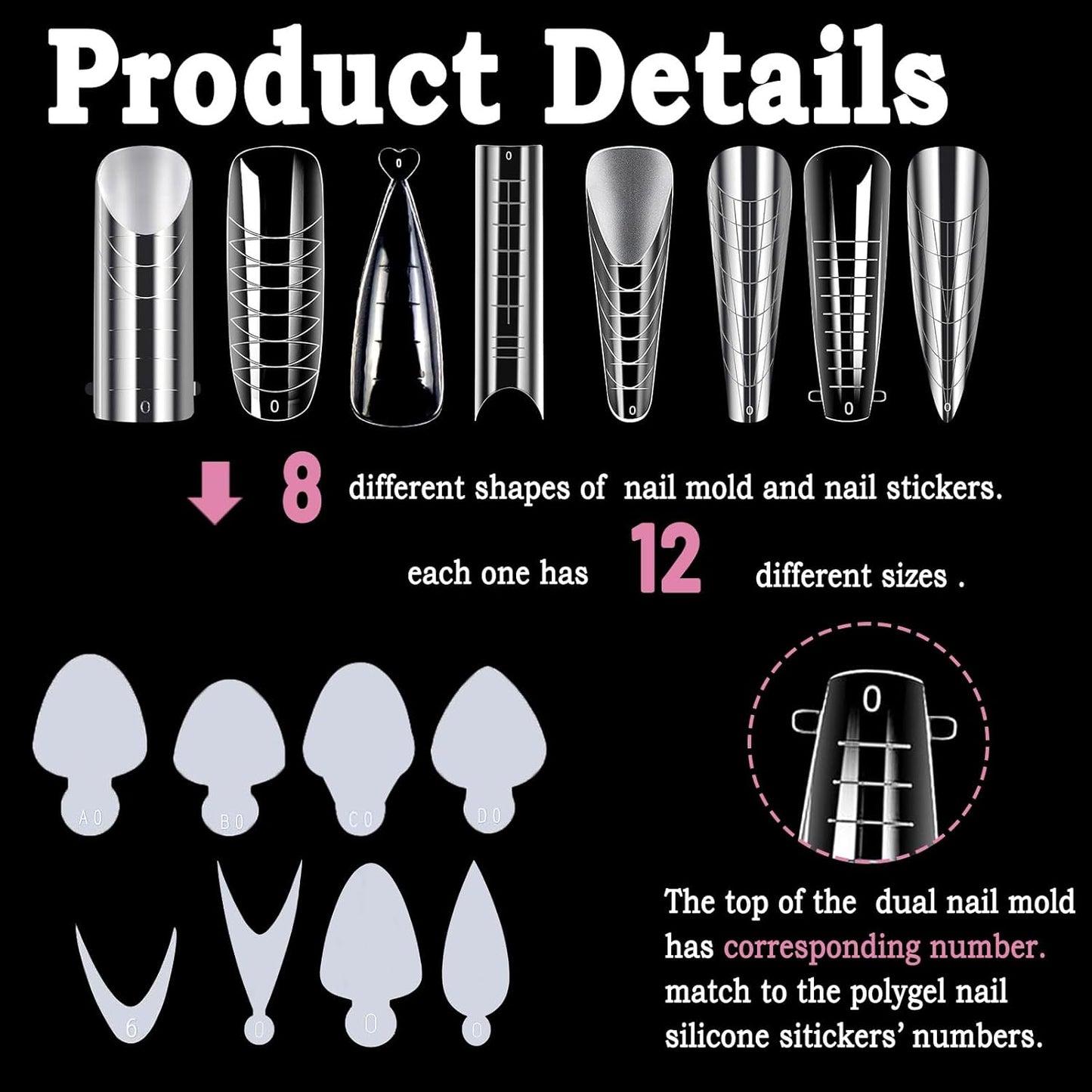 Allstarry 384pcs Nail Dual Forms, Silicone French Nail Forms for Poly Gel Nail Gel Extension Full Cover Acrylic Nail Tips 8 tpye nail form and Silicone Reusable Stickers for Manicure Extension-Velvo Beauty