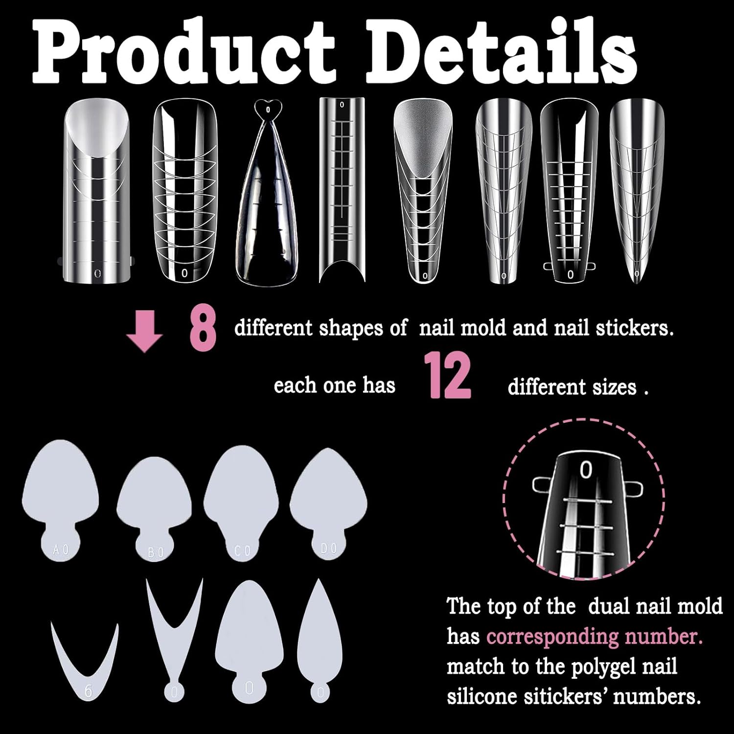 Allstarry 384pcs Nail Dual Forms, Silicone French Nail Forms for Poly Gel Nail Gel Extension Full Cover Acrylic Nail Tips 8 tpye nail form and Silicone Reusable Stickers for Manicure Extension-Velvo Beauty