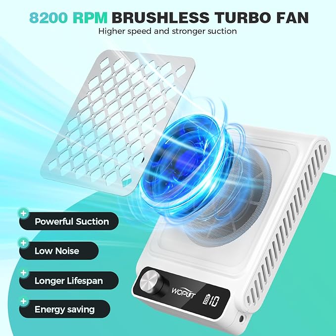 Rechargeable Nail Dust Collector, 980PA Portable Cordless Nail Vacuum Dust Collector Fan with Filter Papers (30 Pcs) for Acrylic Nail Polishing & Manicure Pedicure at Nail Salon & Home - White-Velvo Beauty