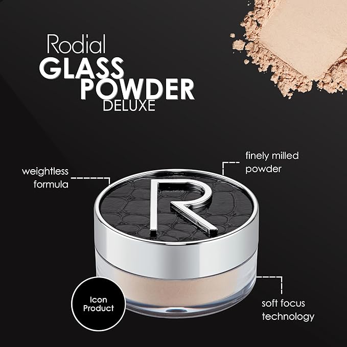Rodial Glass Powder Mini 0.10oz., Skin Perfecting Loose Face Powder, Creamy Formula for a Natural Luminosity Glow, Finishing Powder for a Flawless Skin Look, Setting Powder-Velvo Beauty
