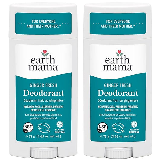 Earth Mama Ginger Fresh Deodorant | Safe for Sensitive Skin, Pregnancy and Breastfeeding, Contains Organic Ginger and Lime, No Baking Soda or Aluminum, 2.65-Ounce (2-Pack)-Velvo Beauty