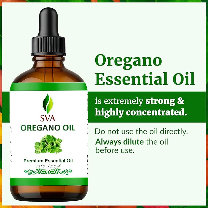 SVA Oregano Essential Oil – 4 Fl Oz – 100% Natural Oregano Oil - for Diffuser, Hair Care, Face, Skin Care, Aromatherapy, Scalp and Body Massage, Soap and Candle Making – with Dropper-Velvo Beauty