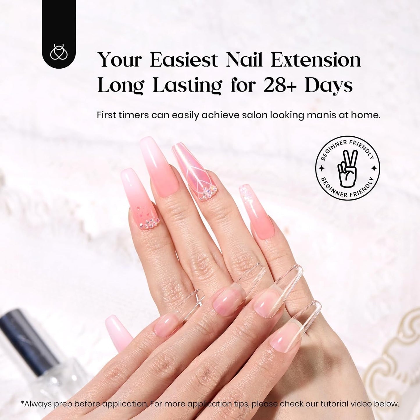 Beetles Gel Nail Kit 600Pcs Long Coffin Nail Tips with Pink Gel Polish Top Coat,15 Sizes Soft Clear Press on Nails 5 In 1 Nail Glue Uv Lamp Easy Nail Extension Set for Women-Velvo Beauty