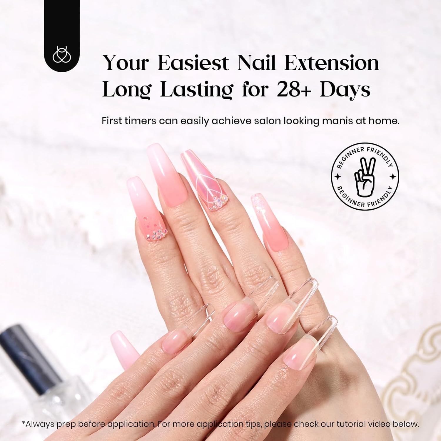 Beetles Gel Nail Kit 600Pcs Long Coffin Nail Tips with Pink Gel Polish Top Coat,15 Sizes Soft Clear Press on Nails 5 In 1 Nail Glue Uv Lamp Easy Nail Extension Set for Women-Velvo Beauty