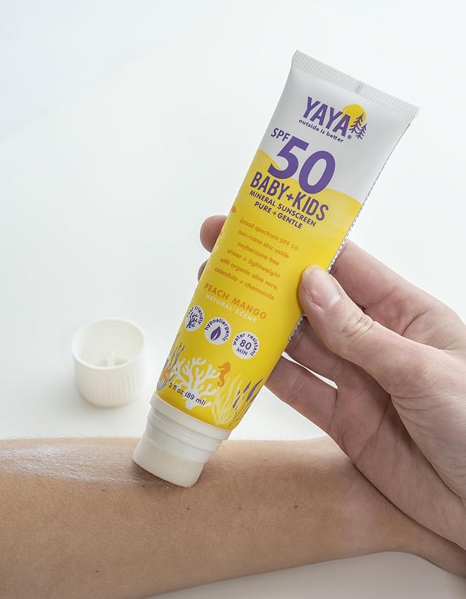 YAYA ORGANICS Baby + Kids Mineral Sunscreen with Free Sponge Applicators, SPF 50, Reef-Friendly, Non-Nano Zinc Oxide, Hypoallergenic, 3 oz, 2-pack-Velvo Beauty