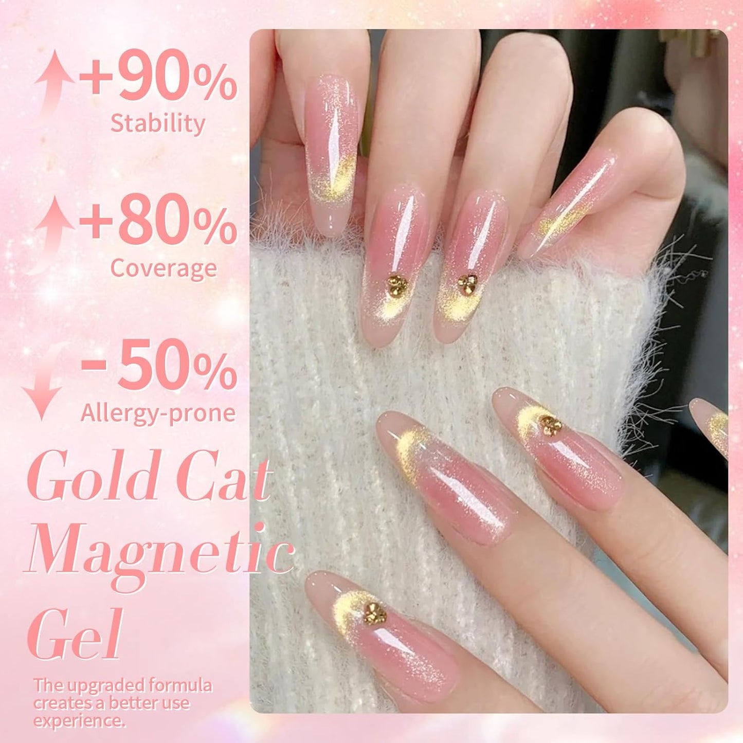 BORN PRETTY Pink Cat Magnetic Eye Gel Nail Polish Holographic Glitter Gel Polish Glass Magnetic Gel Nail Polish 15ML-Velvo Beauty
