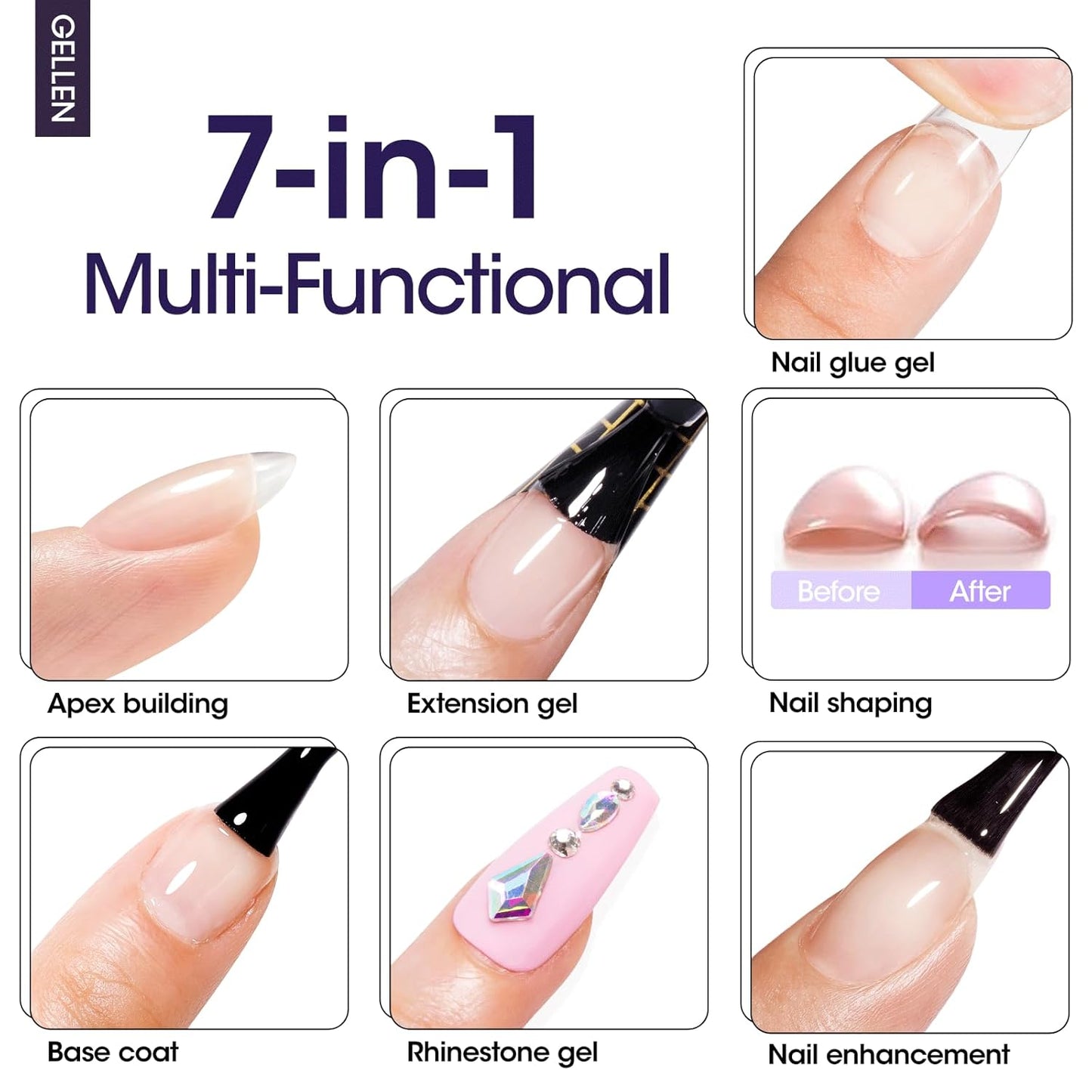 GELLEN 7 in 1 Builder Gel for Nails in a Bottle, 18ml Clear Builder Nail Gel for Nail Extension and Apex Building, UV Light Needed-Velvo Beauty
