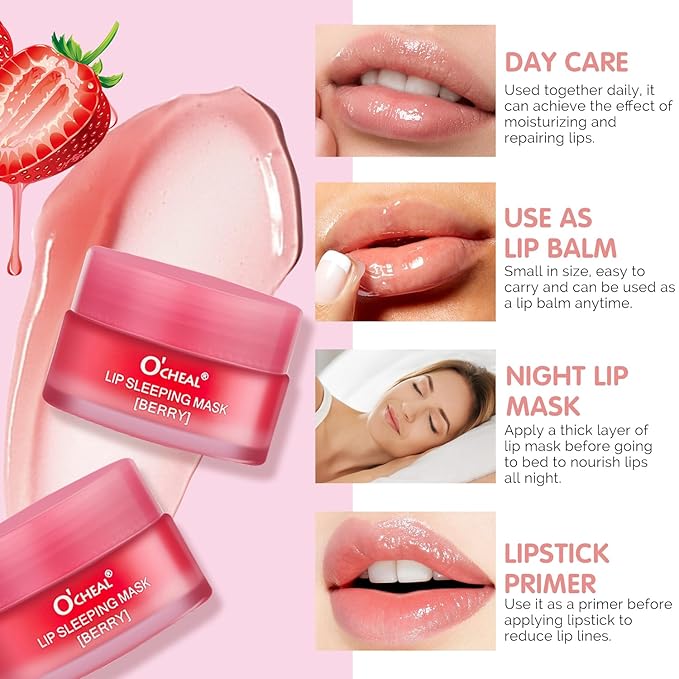 Lip Sleeping Mask Overnight Moisturizer Balm, Berry Lip Mask, Day and Night Repair Lip Balm for Improves Dryness Cracked, Moisturize and Nourish Lip Scrubs Exfoliate Reduce Lip Lines (Berry)-Velvo Beauty