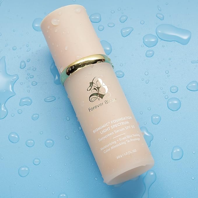 Bio Mimic Foundation Light Spectrum by Forever Bloom; Hydrating, Anti-Aging, Concealing, Evening skin tone, Protecting from Sun with SPF50; Lifestyle Lightweight Foundation for Gym, Sports, Dancing-Velvo Beauty