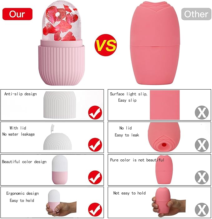 XHJRI Ice Face Roller Massager,Ice Cube Roller for Face, Eyes and Neck Naturally Conditioning and Skin Care,De-Puff Eye Bags,Reduce Migraine Pain,Reusable Massage Silicone Ice Mold (Pink White)-Velvo Beauty