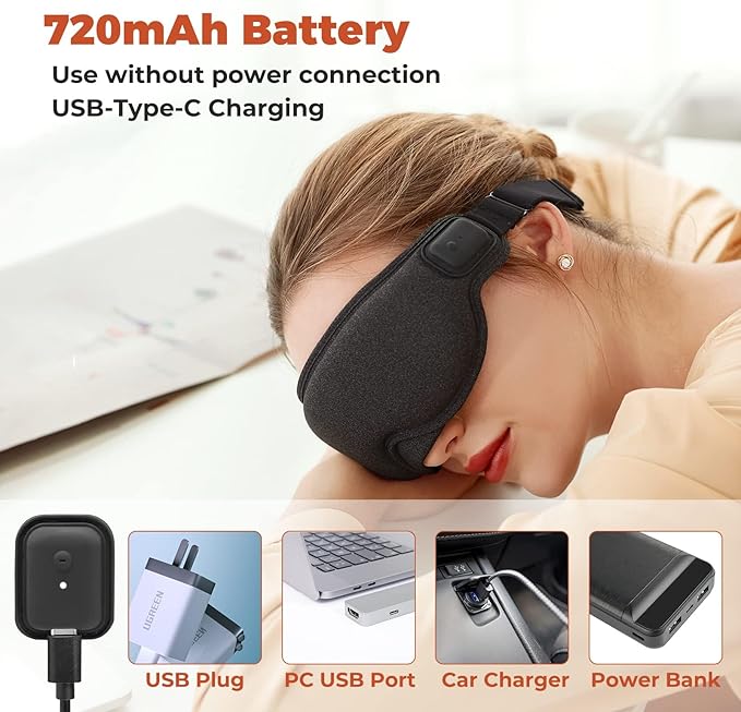 Cordless Heated Eye Mask, Dry Eye Mask, Type-C Eye Heating Pad, Portable Eye Warm Compress with 720mAh Battery Relieve for Dry Eyes, Stye-Velvo Beauty