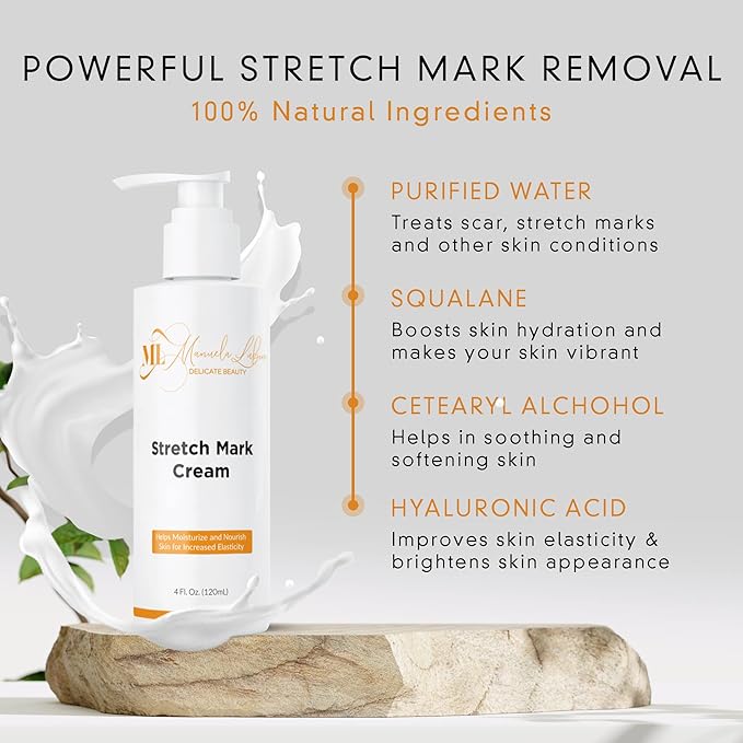 Stretch Mark Cream, Belly Butter & Scar Cream, Skin Care with Active Skin Repair, Stretch Mark Removal, For All Skin Types, 4 Oz - ML Delicate Beauty-Velvo Beauty