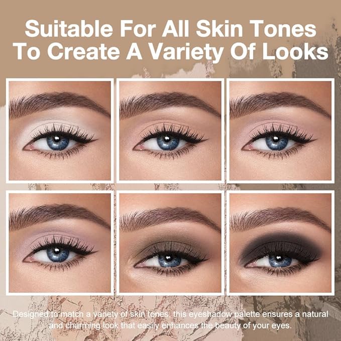 evpct 6 Colors Natural Eyeshadow Palette, White Nude Pink Taupe Dark Black Matte High Pigment Blendable Mini Travel Eyeshadow Palette Makeup for Older Women, Long Lasting Waterproof, Built in Mirror-Velvo Beauty