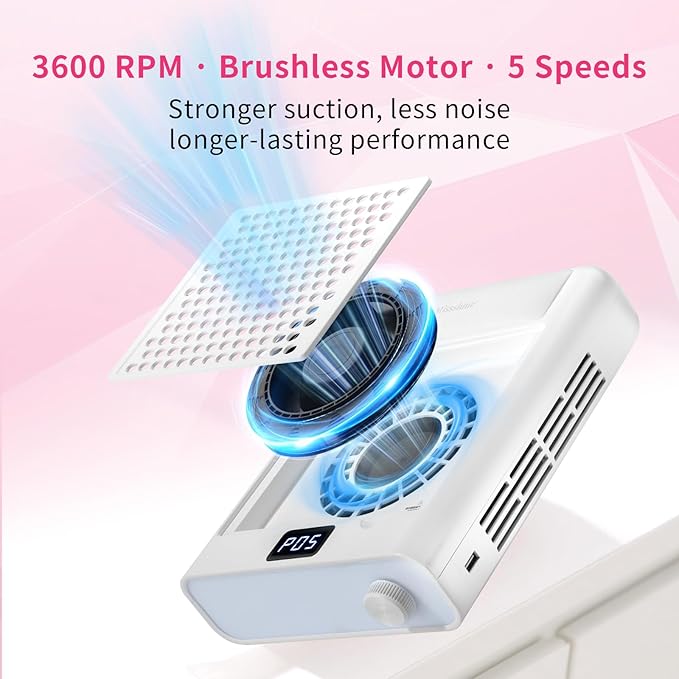 Missshine Dust Collector with Armrest – Professional 5-Speed Low Noise Vacuum Fan for Nail Techs – Powerful Suction with 10 Filter Papers for Salon & Home Use-Velvo Beauty