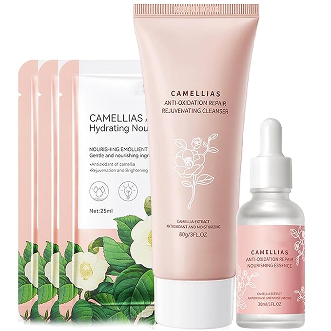 Camellia Extract Skin Care Sets, Skin Care Gift Set for Women Girls, Face Skin Care Routine Kit for Women, 5Pcs Skin Care Products Set with Cleanser,Mask, Face Serum-Velvo Beauty