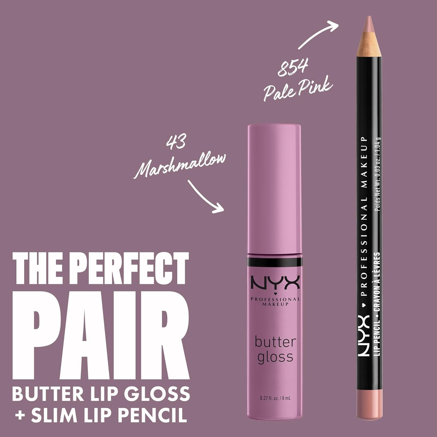 NYX PROFESSIONAL MAKEUP Butter Gloss, Non-Sticky Lip Gloss - Marshmallow (Muted Lilac) (Pack of 2)-Velvo Beauty