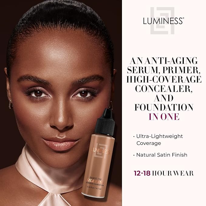 Luminess Air Silk 4-In-1 Airbrush Foundation- Foundation, Shade 150 (.5 Fl Oz) - Sheer to Medium Coverage-Anti-Aging Formula Hydrates and Moisturizes - Professional Makeup Kit for Cordless Air Brush-Velvo Beauty