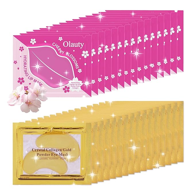 30 Pairs Lip Masks & Eye Mask, 24K Gold Gel Crystal Collagen Eye Patches for Puffy Eyes and Dark Circles Eyes, Effectively Nourishes the Lip & Eye Skin, Reducing Wrinkles and Fine Lines-Velvo Beauty