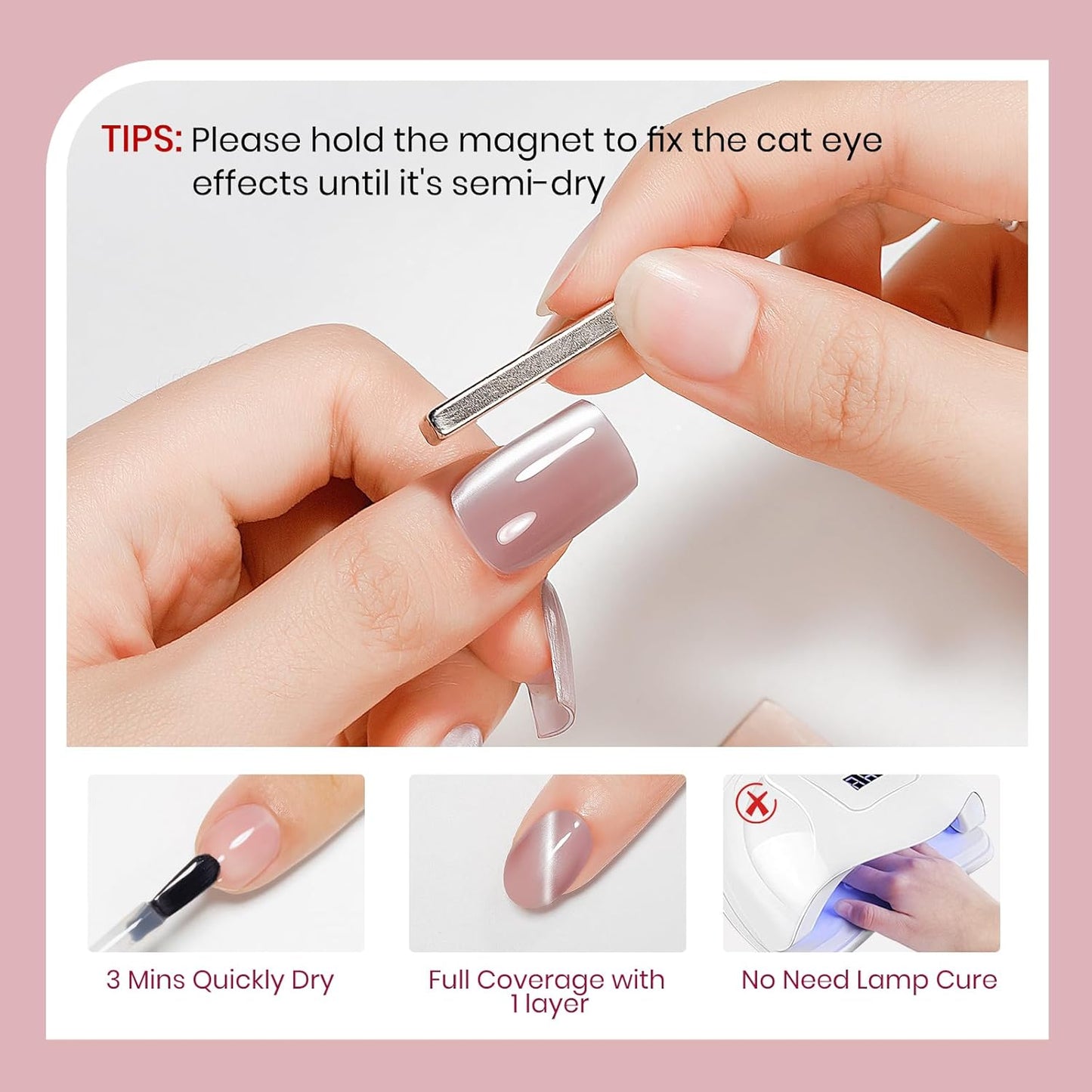 Nude Magnetic Nail Polish Non Gel Quick Dry Glitter Cat Eye Nail Polish Cats Eye Toe Fingernail Air Drying Fast Lacquer Manicure Gift For Women Girls 16ml, 0.54fl oz-Velvo Beauty