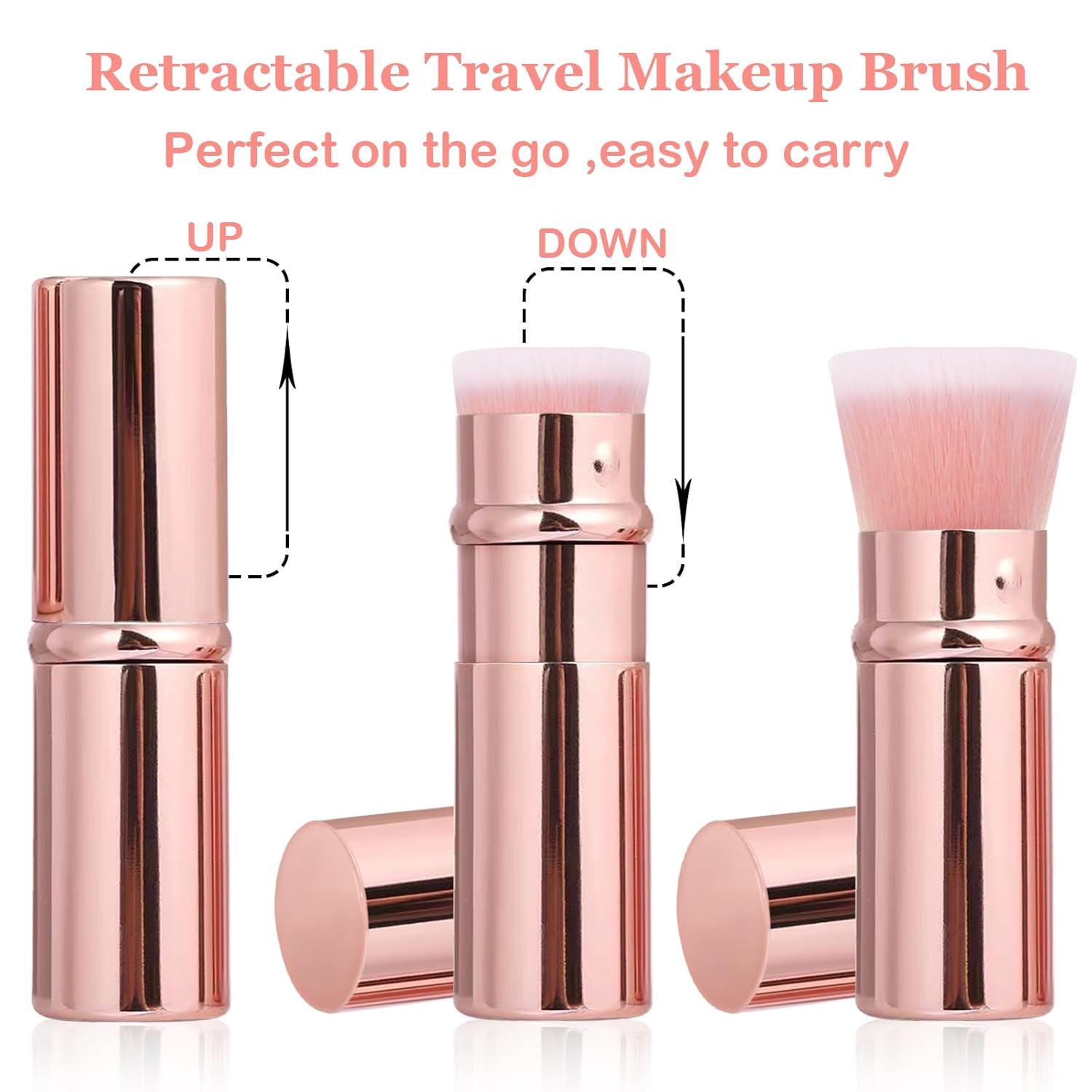 Makeup Brush 2 Pack, Retractable Travel Kabuki Powder Foundation Makeup Brush Face Blush Brushes for Blending Liquid, Blush, Bronzer, Buffing, Sunscreen,Flawless Cosmetics-Velvo Beauty