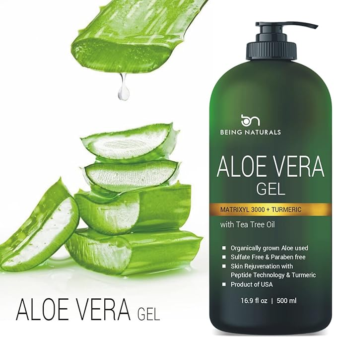 Aloe vera Gel - from 100% Pure Organic Aloe Infused with Matrixyl 3000 (Peptides), Turmeric - Natural Raw Moisturizer for Face, Body, Hair. Perfect for Sunburn, Acne, Razor Bumps 16.9 fl oz-Velvo Beauty