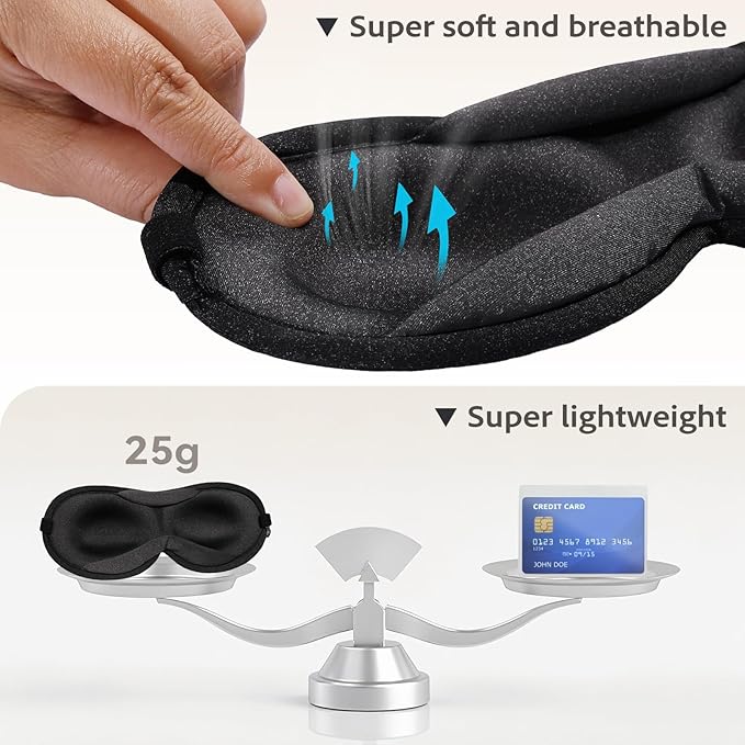 Slim 3D Sleep Mask for Side Sleepers, Blackout Sleeping Maskfor Men Women, Zero Eye Pressure, Ultra Soft Eye Masks for Sleeping, Perfect for Travel, Nap, Meditation, Airplane (Black)-Velvo Beauty