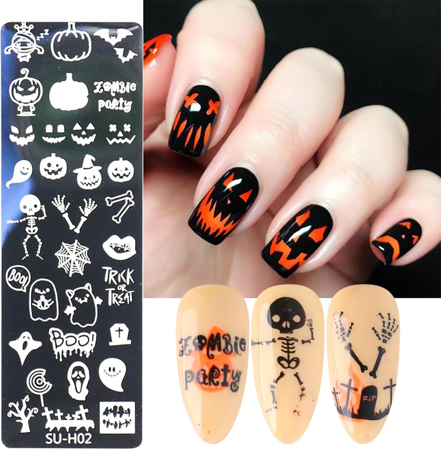 Halloween Nail Stamping Plate Art Stamping Kits DIY Printing Tools with Pumpkin Bat Witch Spider Owl Ghost Face Design Fashion Nail Stamp Art Decoration for Women 6Pcs-Velvo Beauty