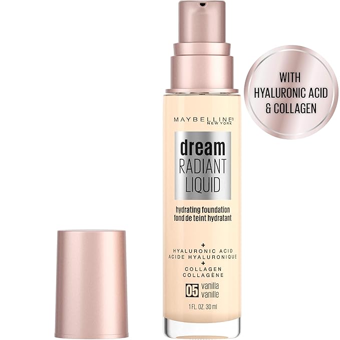Maybelline Dream Radiant Liquid Medium Coverage Hydrating Makeup, Lightweight Liquid Foundation, Vanilla, 1 Fl; Oz-Velvo Beauty