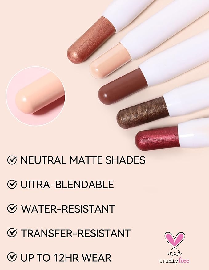 Erinde Waterproof Cream Eyeshadow Stick, Matte Nude Eye Shadow Sticks, Longwear Blendable High Pigmented, Neutral Eye Shadow Sticks Matte for Older Eyes, Smokey Eyeshadow Pencil Crayon, Nude beige-Velvo Beauty