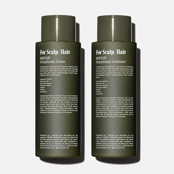 Nécessaire Rosemary Hair Duo | Multi-Protien Strengthening Shampoo + Conditioner For Thinning Hair. For Women + Men. Good For All Hair Types/Textures. Free Of Sulfates. Color-Safe. 250 ml / 8.4 oz-Velvo Beauty