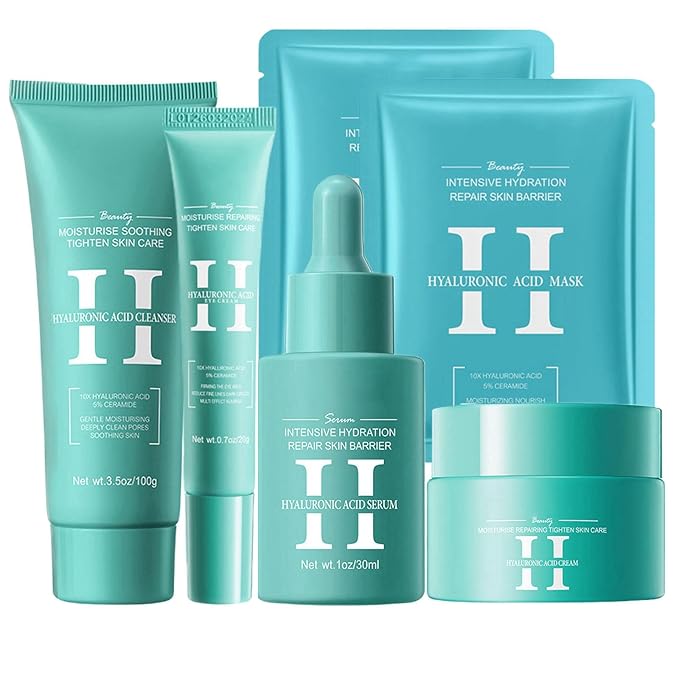 Hyaluronic-Acid Skincare Set, Skin Care Kit For Women, Skincare Gift Set, 6pcs Facial Kit For Women With Cleanser, Face Serum, Face Moisturizer, Eye Cream & Face Mask, Clean, Soft, And Plump-Velvo Beauty